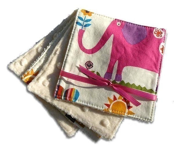 GO GREEN Mini Wipes -Super Cute Disposable Alternatives -Set of 4 -Juicy Jungle and Soft Minky Dot As Seen in Pregnancy & Newborn Magazine