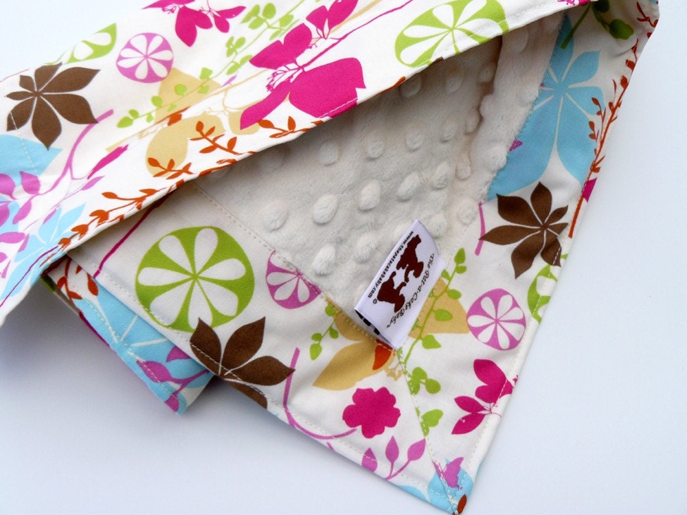 Baby Blanket in Enchanted Forest and Plush Cream Minky Dots