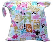 HEAT SEALED and BEST Selling Wet Bags here -Small Wet/Dry Bag with Snap Handle -Heat Sealed-3 Pockets in Whimsy Woods