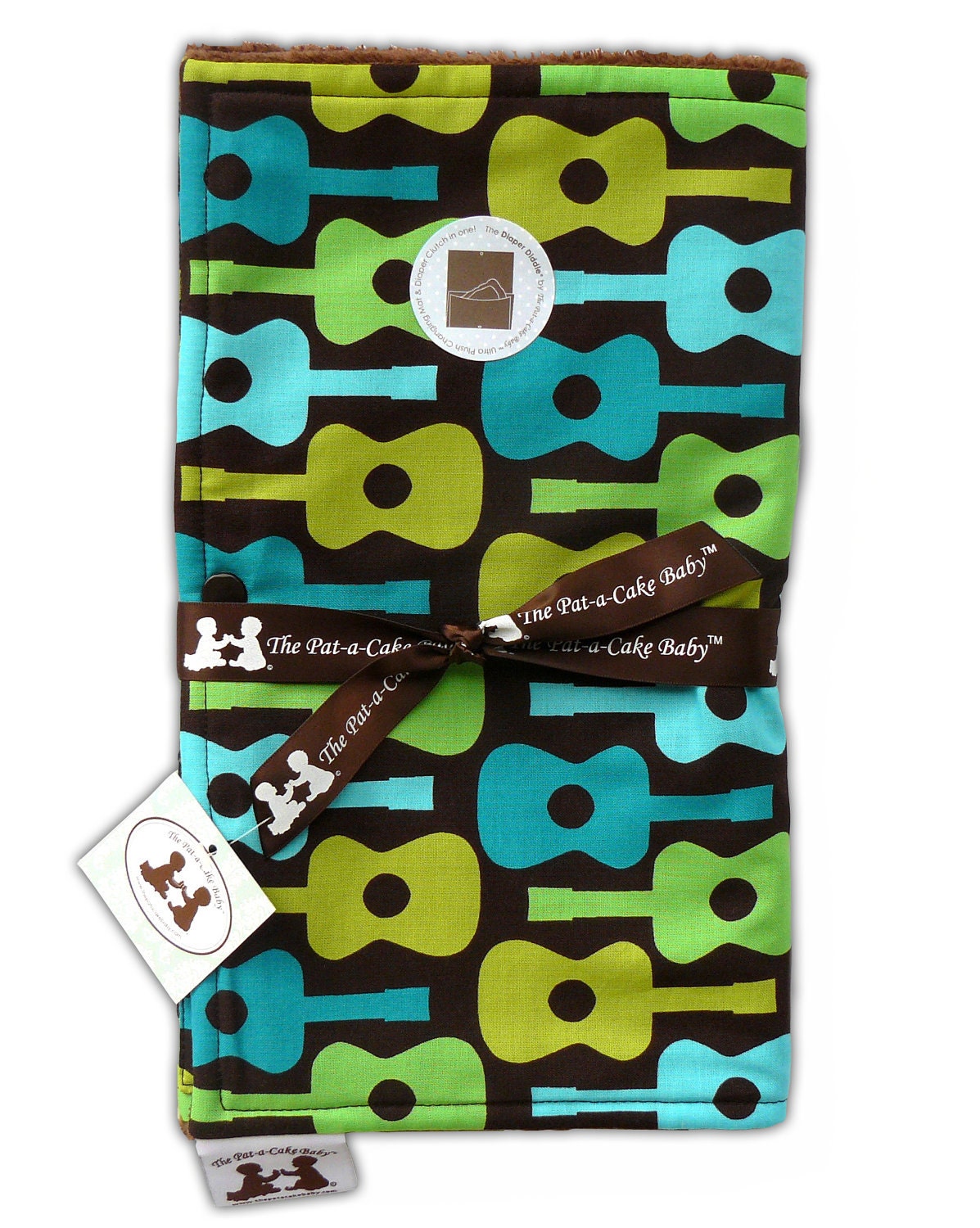 Diaper Diddie(TM) with Built-In Changing Pad -Groovy Guitars by Michael Miller with Plush Minky