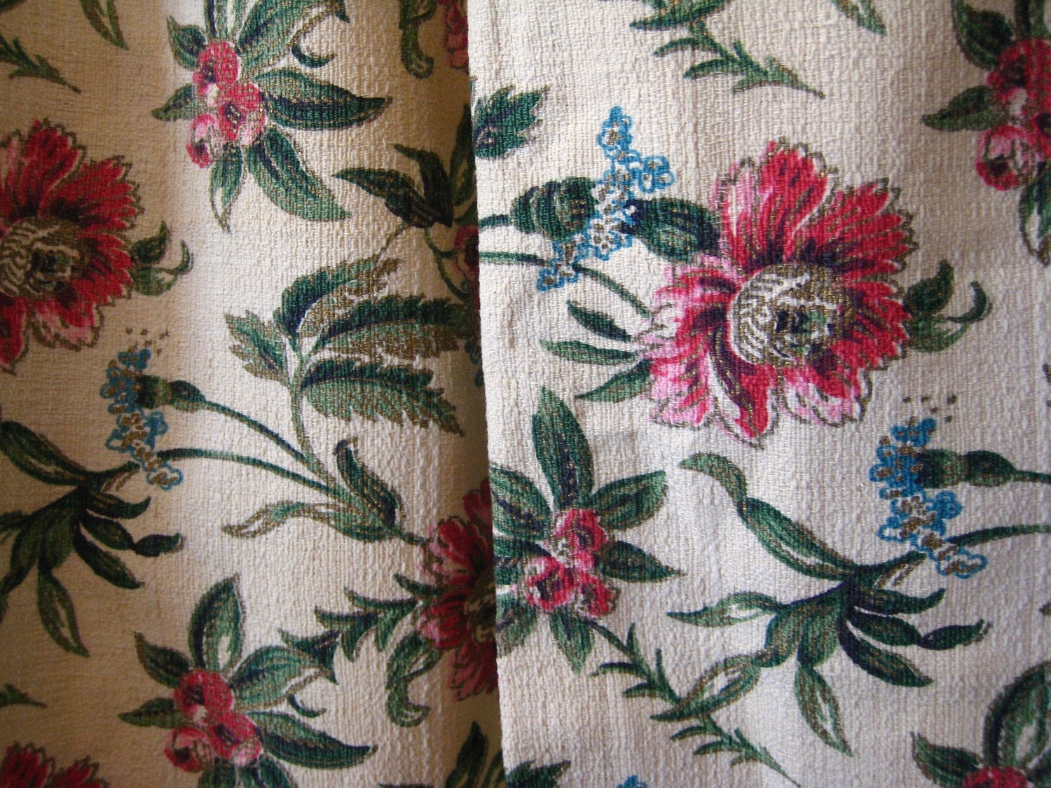 Vintage Drapery Panel Circa 1950 Cotton Heavy Homespun Fabric Curtain