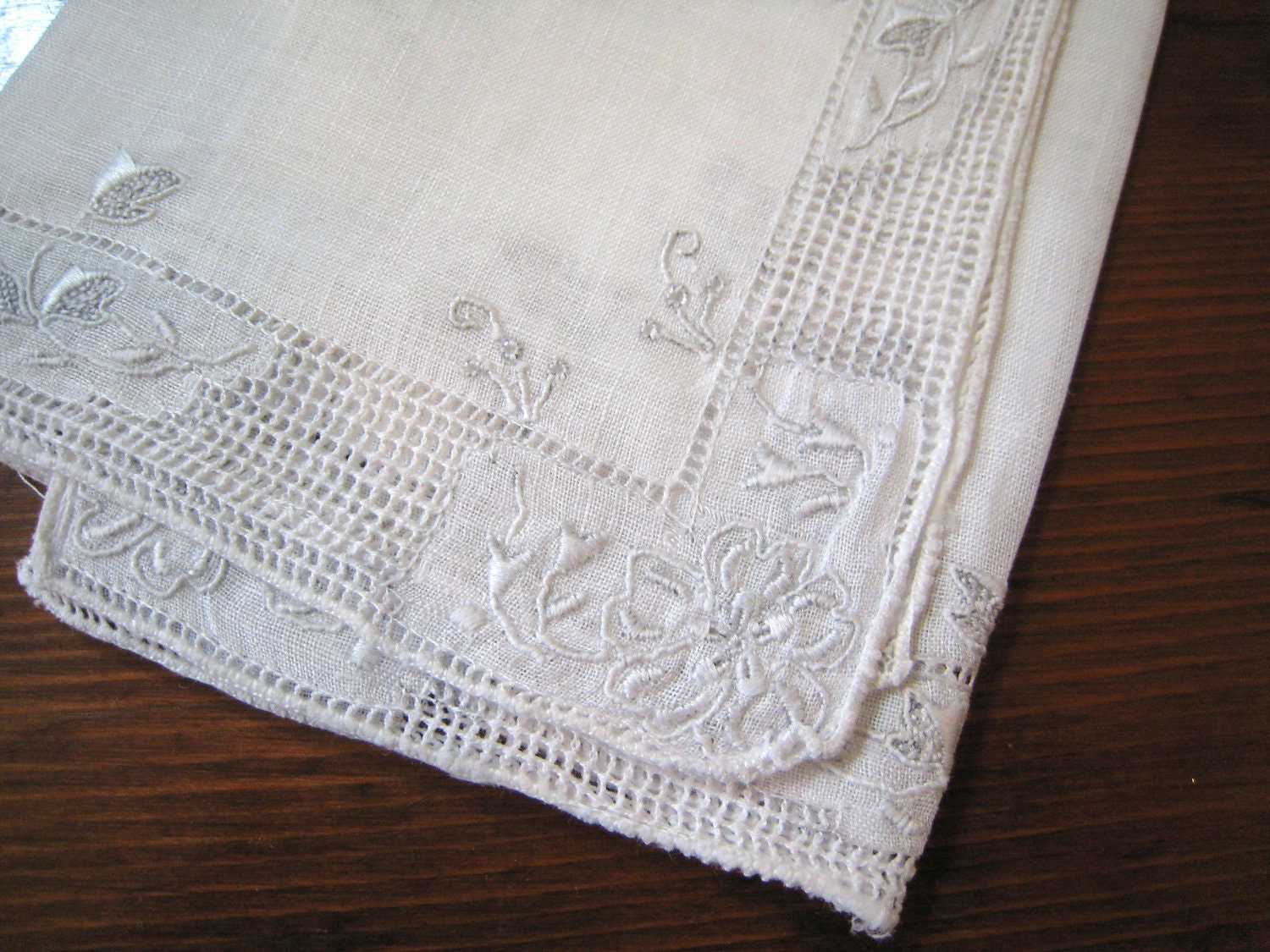 white embroidered handkerchief