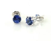 14K Blue Sapphire Stud Earrings Gemstone Stud Earrings 5mm Sapphire Studs 14K White or Yellow Gold Studs