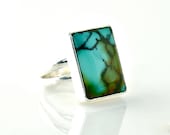 Bold Turquoise Ring Sterling Silver Bezel Set Cab .925 Silver Ring Natural Turquoise December Birthstone