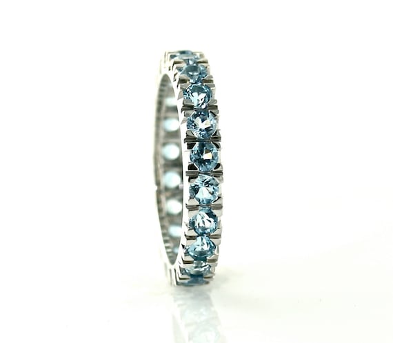 14K Aquamarine Eternity Band Custom Anniversary Band Stacking Ring Birthstone Ring White Yellow Rose Gold