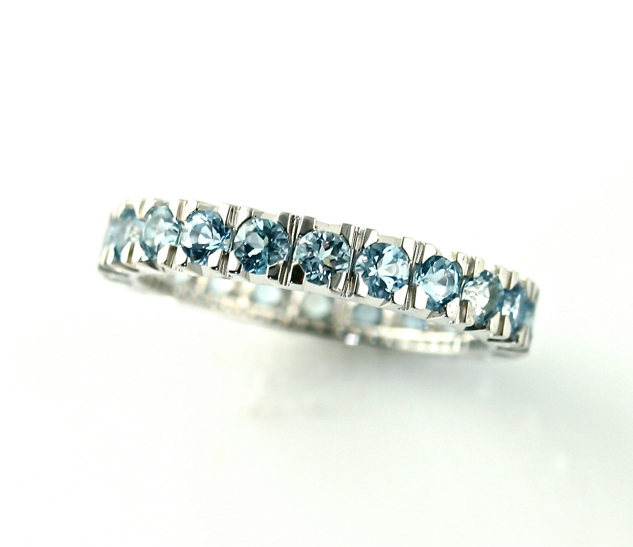 14K Aquamarine Eternity Band Custom Anniversary Band Stacking Ring Birthstone Ring White Yellow Rose Gold