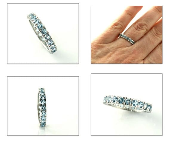 14K Aquamarine Eternity Band Custom Anniversary Band Stacking Ring Birthstone Ring White Yellow Rose Gold