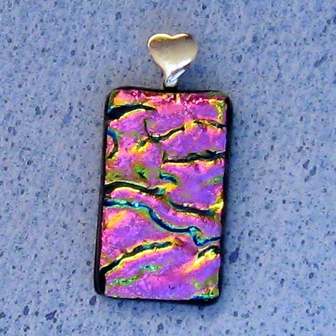 Pink Dichroic Pendant, Fused Glass Pendant, Dichroic Jewelry, Fused Glass Jewelry