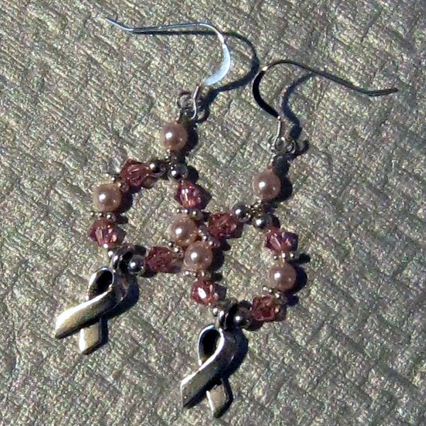 Breast Cancer Awareness Earrings, Swarovski Crystal and Pearl Earrings