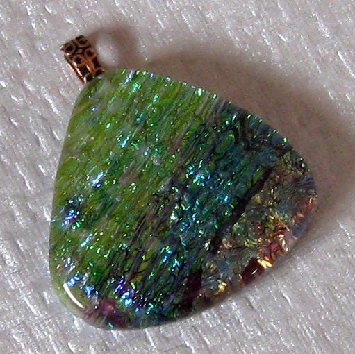 Green Dichroic Pendant, Fused Glass Pendant, Dichroic Jewelry, Fused Glass Jewelry