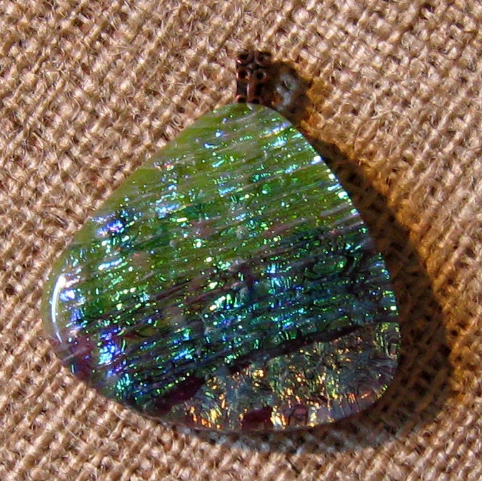Green Dichroic Pendant, Fused Glass Pendant, Dichroic Jewelry, Fused Glass Jewelry