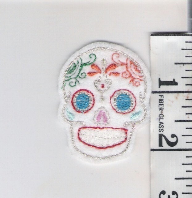 Micro Mini Sugar Skull Iron On Patch Blue Eyes Embroidery 6 pack