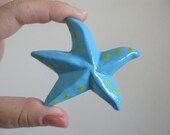 Custom Order - Turquoise Blue Starfish Knob  - Ceramic Seastar Drawer Knob - drawer pull