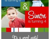 Joint Birthday Boxes - Custom Photo Birthday Party Invitation Cards, Invites for Boy or Girl