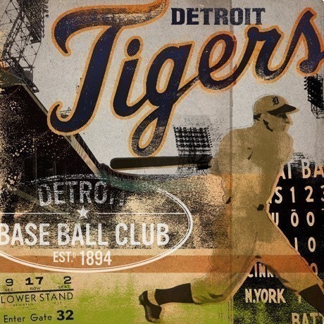 Detroit Tigers baseball illustration graphic artwork on canvas 12 x 12 by gemini studio