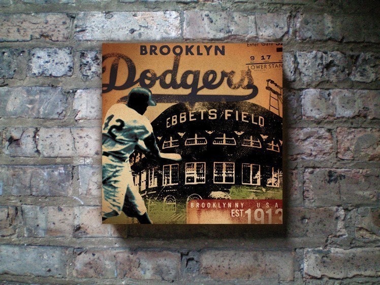 Brooklyn Dodgers Jackie Robinson graphic sign original art on canvas 12 x 12 by stephen fowler