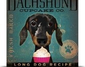 Dachshund Cupcake Company original illustration gallery wrap on canvas 12 x 12 x 1.5