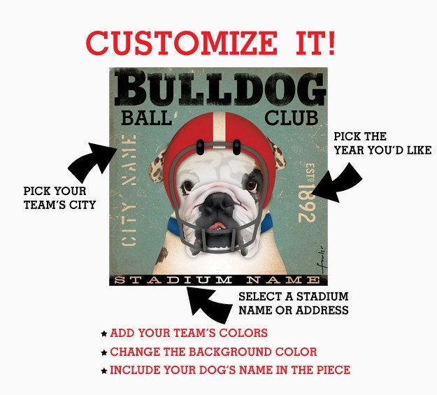 custom BULLDOG FOOTBALL club graphic artwork on canvas 12 x 12 by gemini studio