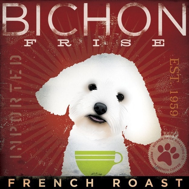 BICHON FRISE coffee company vintage style dog artwork on canvas 12 x 12 by stephen fowler