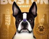 Boston Terrier Wine Company original illustration gallery wrap on canvas 12 x 12 by stephen fowler