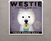 Westie Cupcake Company west highland terrier giclee archival print original illustration 10 x 10 custom background