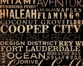 Miami Florida neighborhoods typography graphic art on canvas by gemini studio 12 x 12