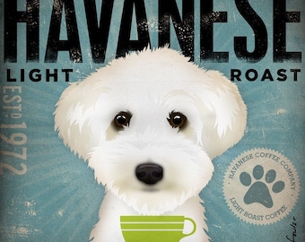 Havanese Coffee Company original graphic illustration giclee archival signed artist's print 12  x 12