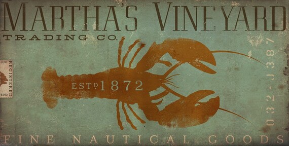 Marthas Vineyard trading company lobster illustration original artwork giclee print 6 x 12 by gemini studio