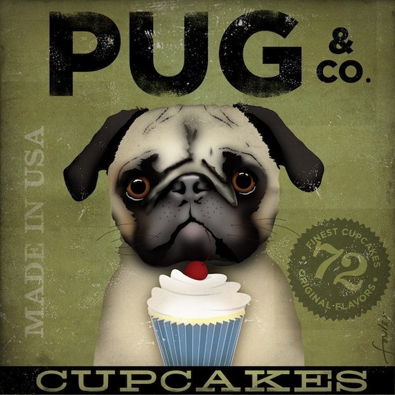 PUG Cupcake Company original illustration graphic artwork on canvas 12 x 12 by stephen fowler