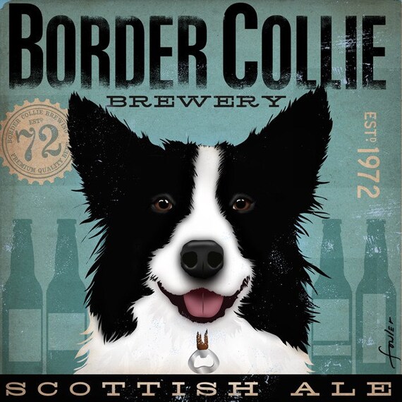 Border Collie Brewing Company Company original illustration graphic artwork on canvas 12 x 12 by gemini studio 12 x 12 bar art