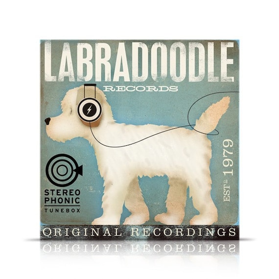 Labradoodle Records original graphic art giclee archival print 12 x 12 by stephen fowler