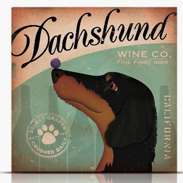 Dachshund Wine Company artwork original graphic illustration signed archival artists print giclee 12 x 12