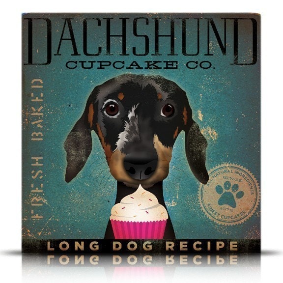 Dachshund Cupcake Company original illustration gallery wrap on canvas 12 x 12 x 1.5