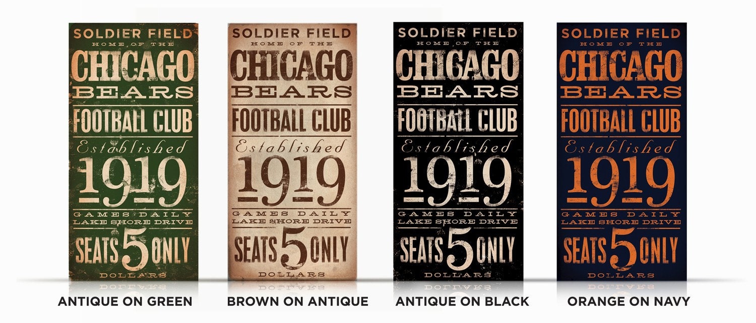 Chicago Bears Football club typography original graphic art  on canvas 6 x 12 x 1.5 by gemini studio
