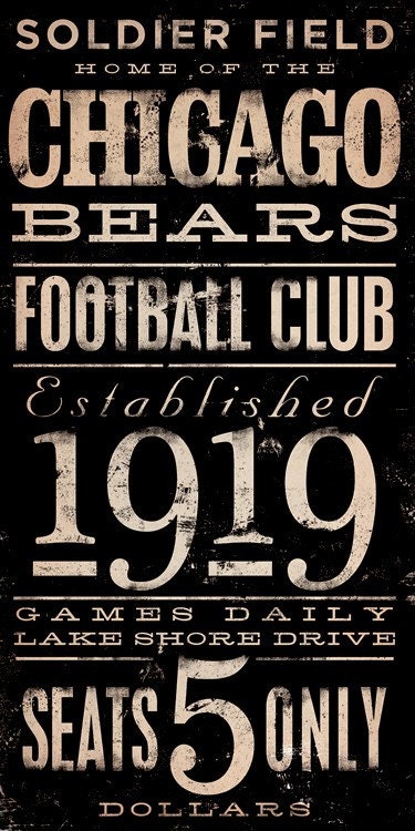 Chicago Bears Football club typography original graphic art on canvas 6 x 12 x 1.5 by gemini studio