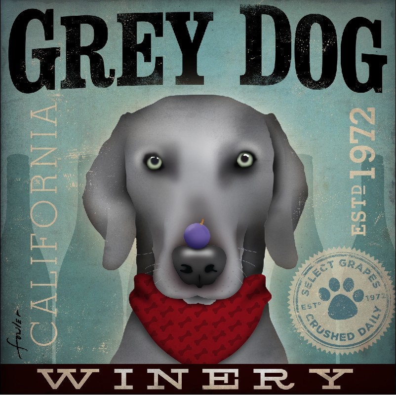 Weimaraner Winery original illustration graphic art on canvas 14 x 14 by stephen fowler