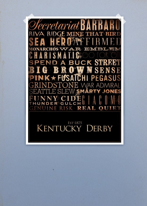 Kentucky Derby Horses typography graphic artwork signed giclee archival print by Gemini Studio 12 x 16 inches