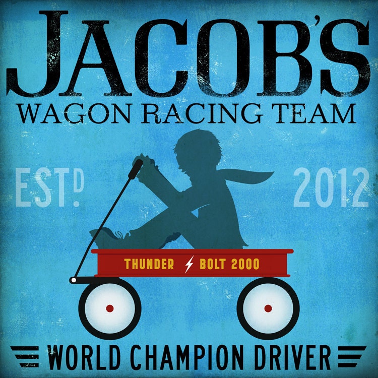 Children's Art Wagon racing team race car original illustration on canvas 12 x 12 by stephen fowler CUSTOMIZE