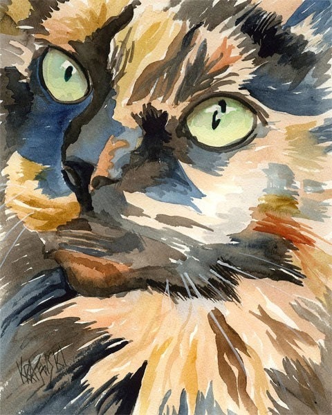 Calico Cat Art Print of Original Watercolor Painting 11x14