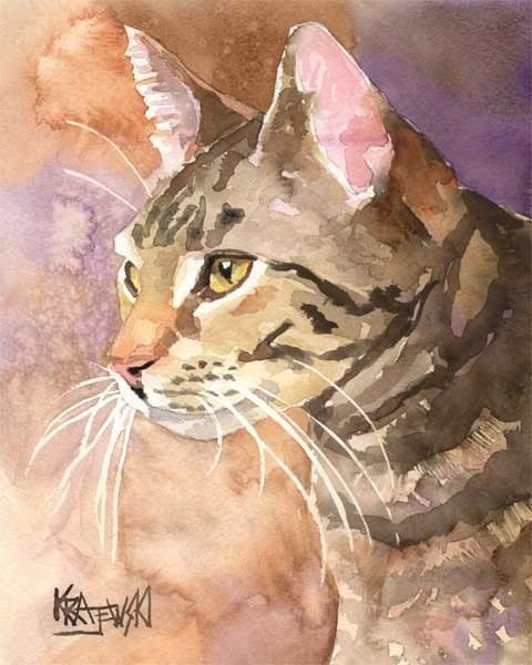 Tabby Cat Art Print of Original Watercolor Painting - 11x14 Cat Art