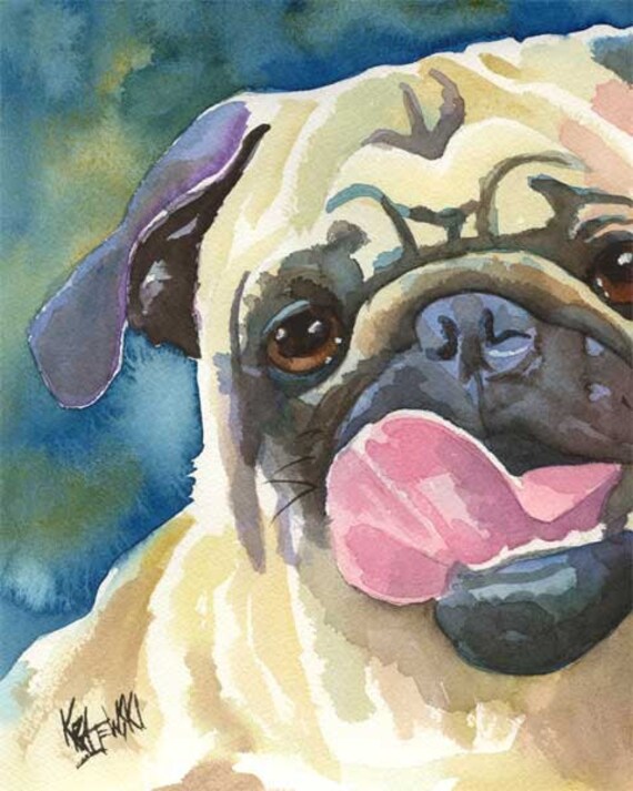 Pug Art Print of Original Watercolor Painting - 8x10 Dog Art