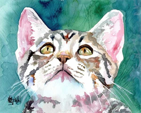 Tabby Cat Art Print of Original Watercolor Painting - 11x14 Cat Art