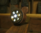 Lighted Flashlight Copper Steam Punk Ring - Adjustable