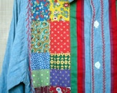 1960s Hand Embroidered Chambray Shirt unique and one of a kind