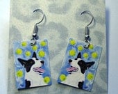 Border Collie and Tennis Balls Earrings - Laminated Paper with Sterling Silver French Hooks - Ranlett A4C