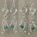 Pi -- Teal Blue Crystal and Sterling Silver Wire Wrapped Pi Dangle Earrings
