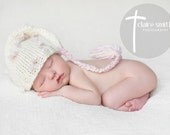 Knit Newborn Baby Girl White Pixie Elf Hat with and Pink