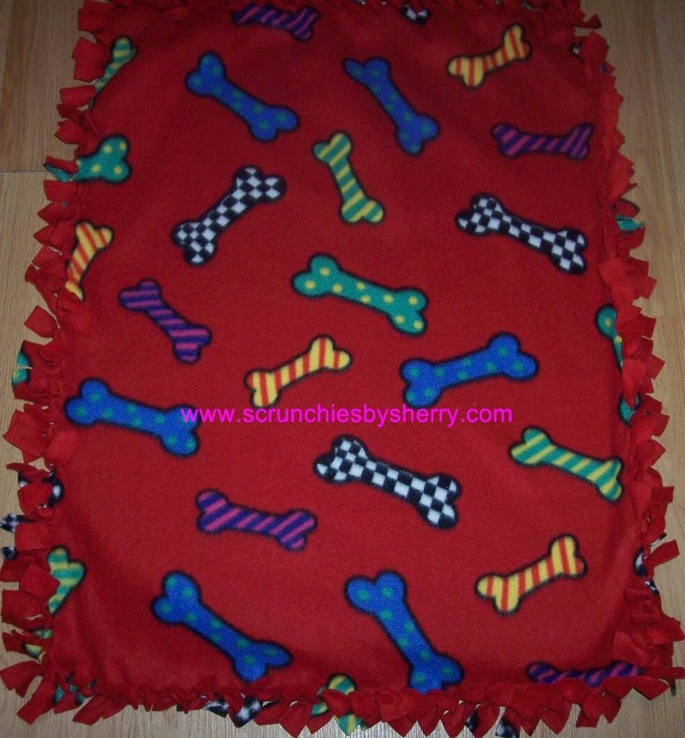Red  Colorful Dog Bones Double Hand Tied Fleece Doggie Dog Baby Blanket Blankie