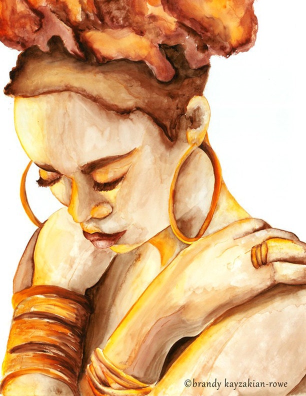 African American Woman Art Print - Rustic Yellow - Wooden Adornments