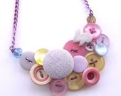 Retro Funky Easter Pastels Necklace from Vintage Buttons with Purple Bunny